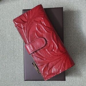 EUC Patricia Nash Nazari RFID Tooled Leather Wallet Ruby Red